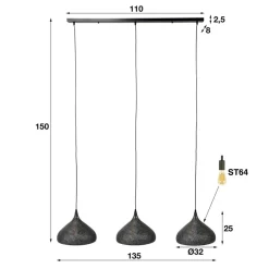 Hanglamp Punchray, 3-lamps trechtervormig