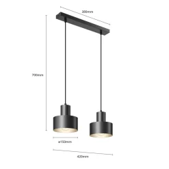Hanglamp Rif, lineair 2-lamps, zwart