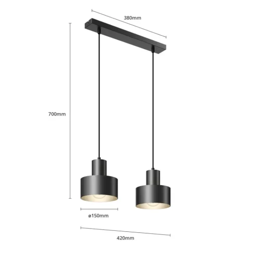 Hanglamp Rif, lineair 2-lamps, zwart