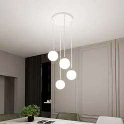 Hanglamp Royal, 4-lamps, opaalwit/wit, glas, E14