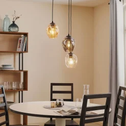 Hanglamp Starla, glas grafiet/amber/helder, 3-lamps rond