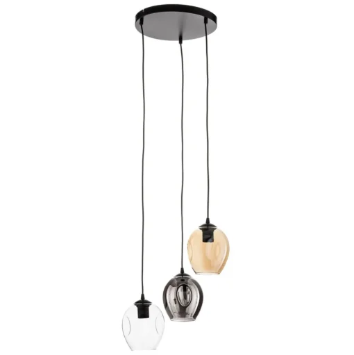 Hanglamp Starla, glas grafiet/amber/helder, 3-lamps rond