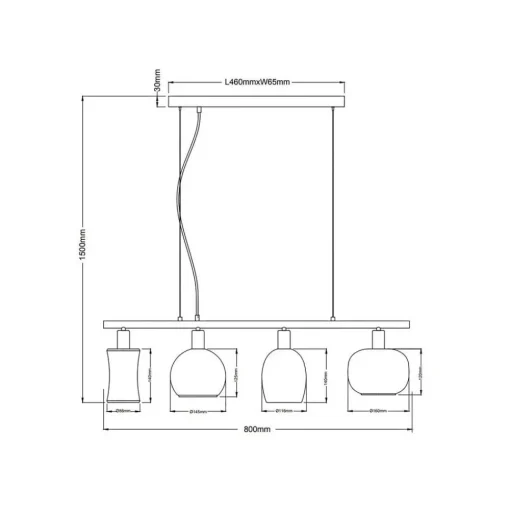 Hanglamp Telesto met glazen kappen, 4-lamps