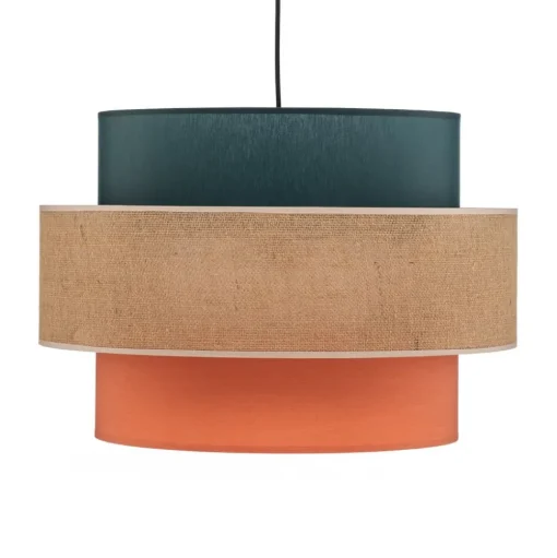 Hanglamp Trio, jute kap, petrol/natuurbruin/oranje Ø 50cm