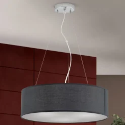 Hanglamp Ufo met grijze stoffen lampenkap