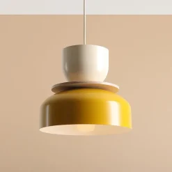 Hanglamp Uto, geel/crème, metalen kap