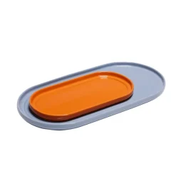 Hübsch Amare dienblad, lichtblauw + oranje, set van 2