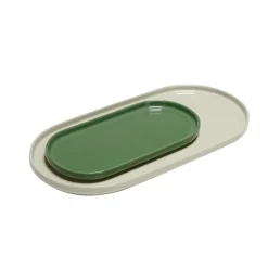 Hübsch Amare dienblad, zandkleurig + groen, set van 2