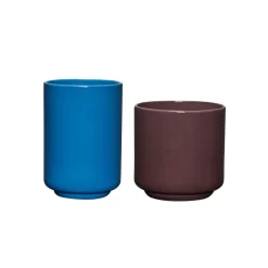 Hübsch Deux potten, roodbruin/blauw, set van 2, steenpoeder