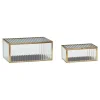 Hübsch Ripple glazen dozen, set van 2, glas, ijzer, messingkleurig