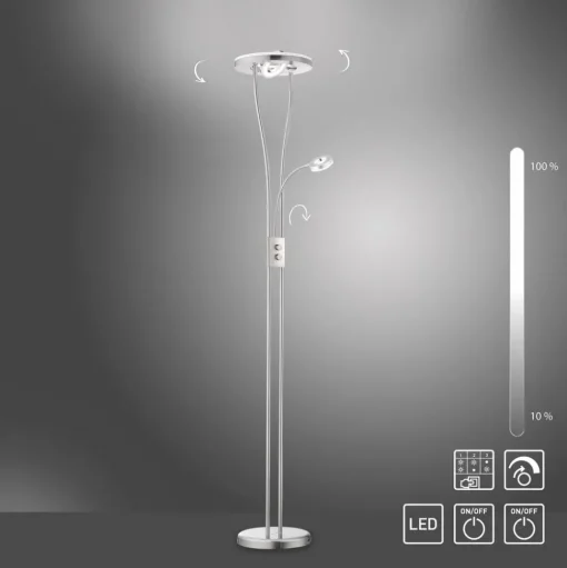 Helia LED vloerlamp met leeslamp, staal