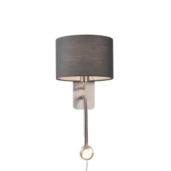 Hotel wandlamp met LED leeslampje, rond, grijs