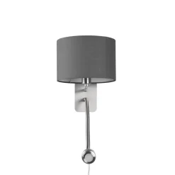 Hotel wandlamp met LED leeslampje, rond, grijs