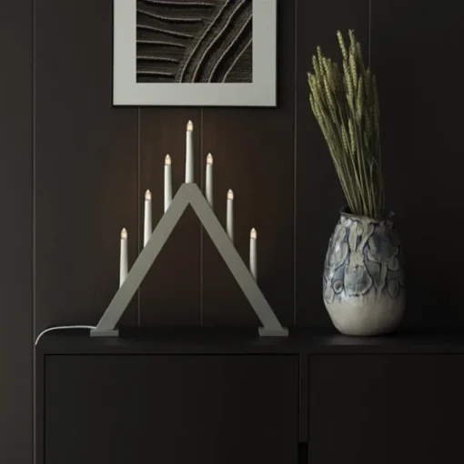 Houten kandelaar, 7-lamps, hoogte 50cm grijs