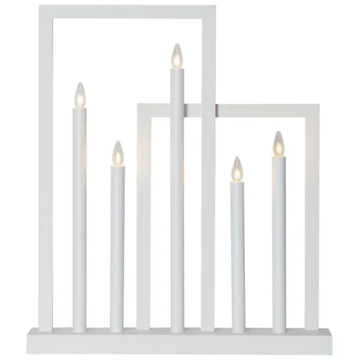Houten raam kandelaar Frame, 5-lamps, wit
