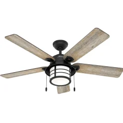 Hunter Santorini ventilator m. licht, hout/zwart