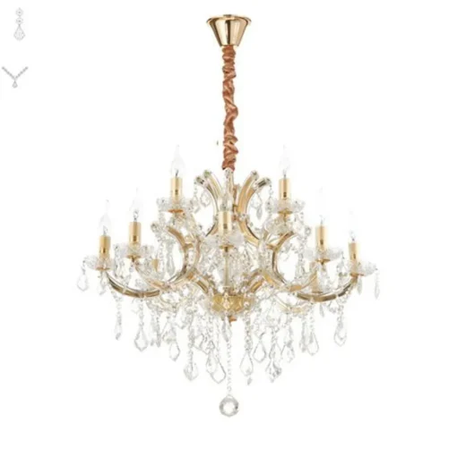 Ideal Lux kroonluchter Napoleon, goudkleurig, kristal 12flg.
