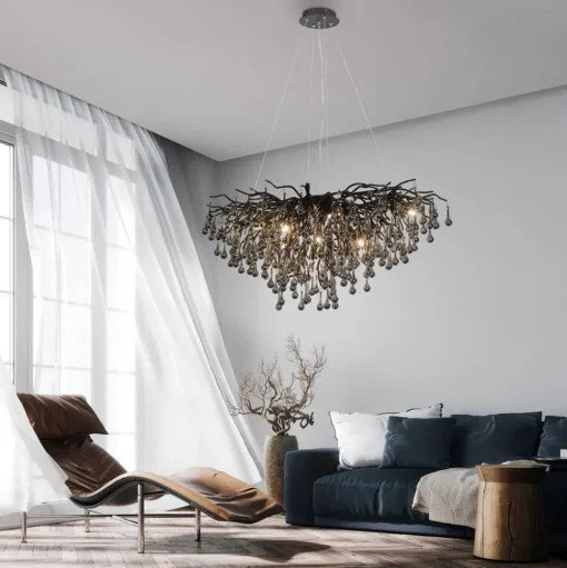 IJspegel kroonluchter, zwart, glas hangend, lengte 100 cm