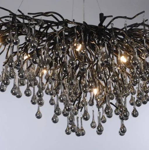 IJspegel kroonluchter, zwart, glas hangend, lengte 100 cm