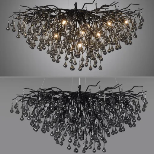 IJspegel kroonluchter, zwart, glas hangend, lengte 100 cm