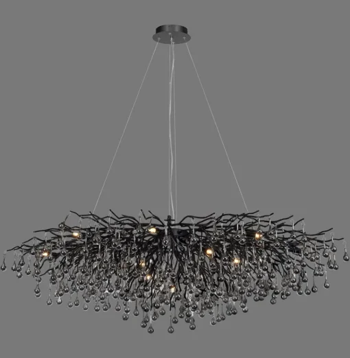 IJspegel kroonluchter, zwart, glas hangend, lengte 150 cm