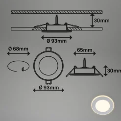 Inbouwlamp Gima, mat chroom, 3.000 K, set van 3