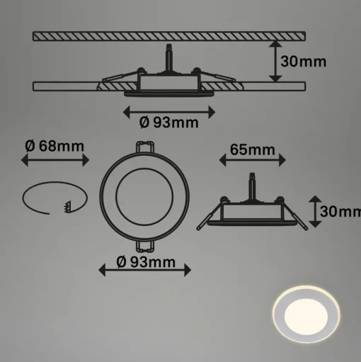 Inbouwlamp Gima, mat chroom, 3.000 K, set van 3