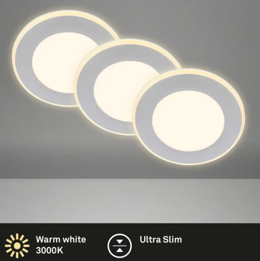Inbouwlamp Gima, mat chroom, 3.000 K, set van 3