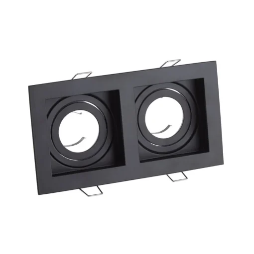 Inbouwlamp Grid Two, 2-lamps, zwart, 18,5x10cm, aluminium, GU10