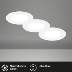Inbouwlamp Jeft, Ø 9cm, wit, set van 3, aan/uit, vast