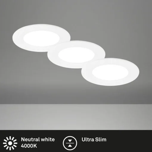 Inbouwlamp Jeft, Ø 9cm, wit, set van 3, aan/uit, vast