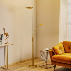 Jona LED uplighter met leesarm, mat messing