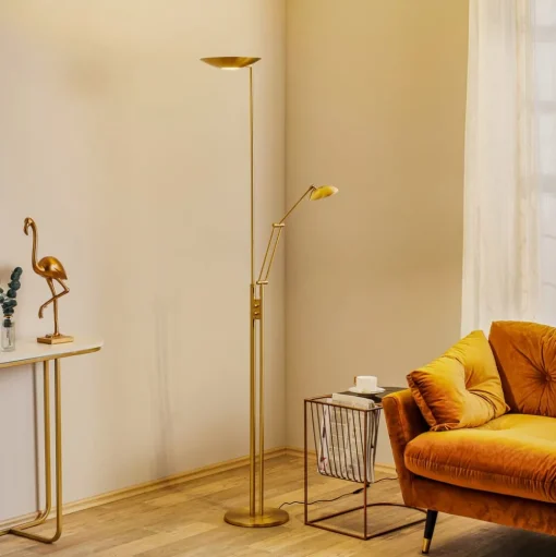 Jona LED uplighter met leesarm, mat messing