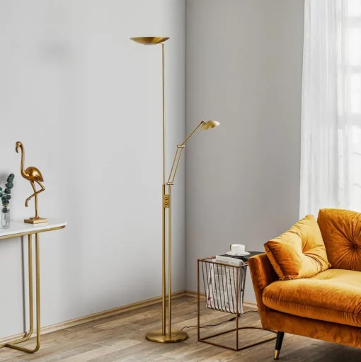 Jona LED uplighter met leesarm, mat messing