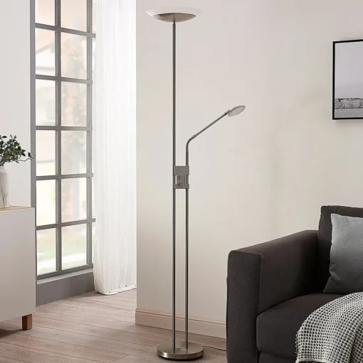 Jonne LED uplighter met leesarm, dimbaar, rond