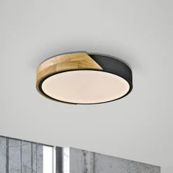 JUST LIGHT. Bila plafondlamp, zwart, Ø 32 cm, hout