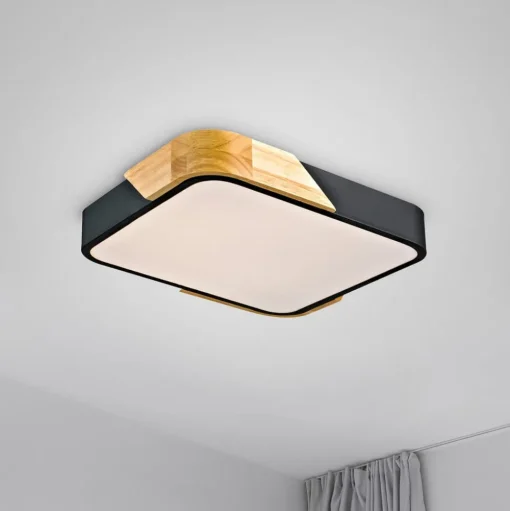 JUST LIGHT. Bila plafondlamp, zwart, 32x32 cm, hout
