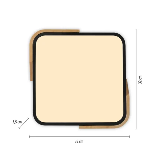 JUST LIGHT. Bila plafondlamp, zwart, 32x32 cm, hout
