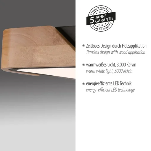 JUST LIGHT. Bila plafondlamp, zwart, 32x32 cm, hout