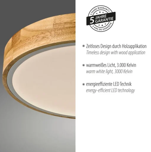 JUST LIGHT. Bila plafondlamp, wit, Ø 32 cm, hout