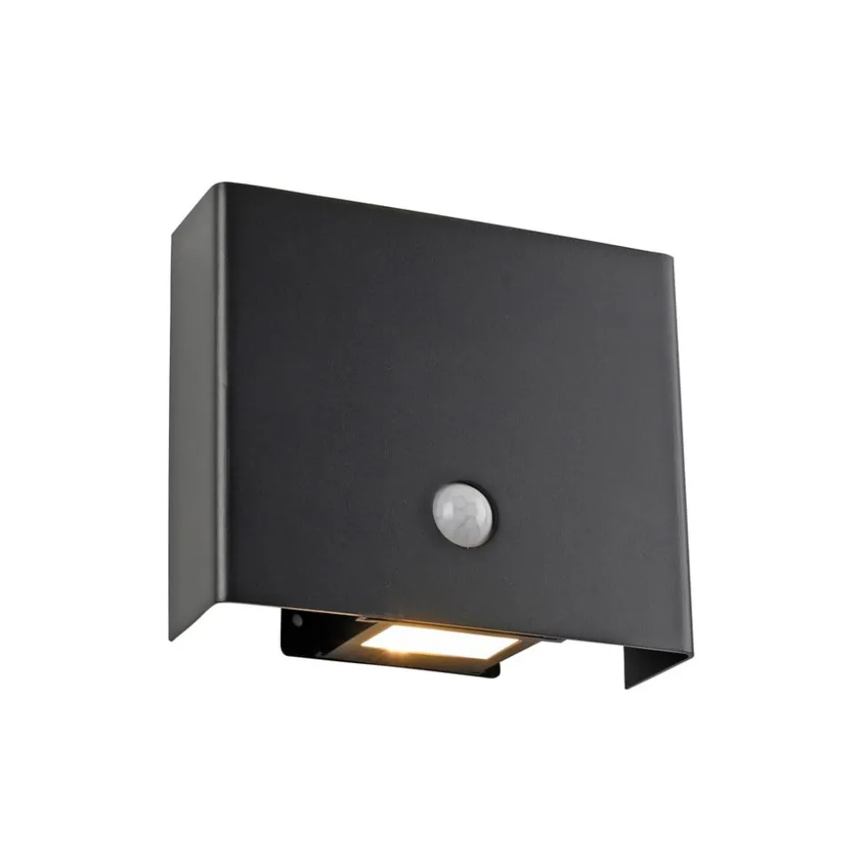 JUST LIGHT. Buitenwandlamp Amin, oplaadbare batterij zwart aluminium