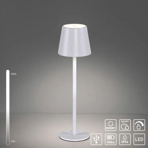 JUST LIGHT. Euria LED tafellamp, wit, ijzer, IP54