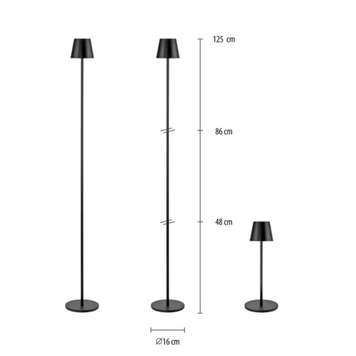 JUST LIGHT. Euria LED vloerlamp, zwart, ijzer, IP54