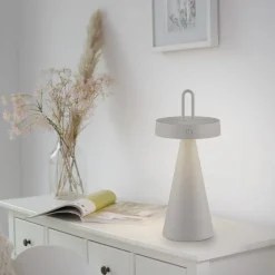 JUST LIGHT. LED tafellamp Alwa grijs-beige ijzer IP44
