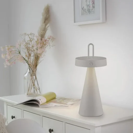 JUST LIGHT. LED tafellamp Alwa grijs-beige ijzer IP44
