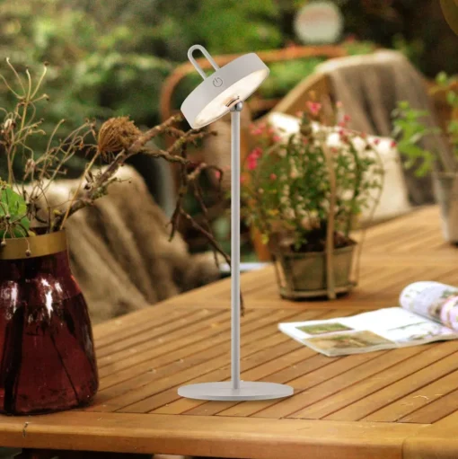 JUST LIGHT. LED tafellamp Amag grijs-beige ijzer IP44