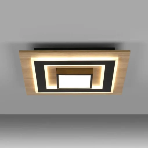 JUST LIGHT. Plafondlamp Tola, hoekig, 2-lamps, hout, 3000 K