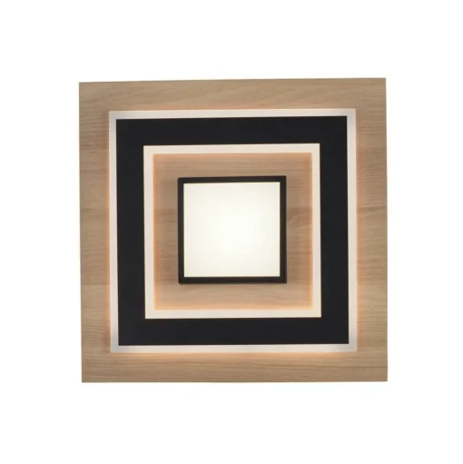 JUST LIGHT. Plafondlamp Tola, hoekig, 2-lamps, hout, 3000 K