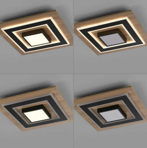 JUST LIGHT. Plafondlamp Tola, hoekig, 2-lamps, hout, 3000 K