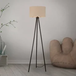 JUST LIGHT. Vloerlamp Green Duro, textiel, driepoot, beige